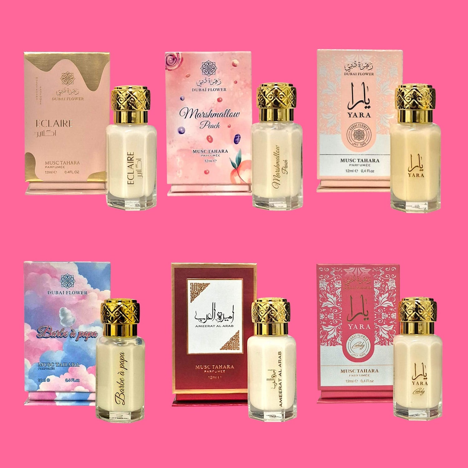 Dubai Flower Musc Tahara Ameerat Al Arab Yara und Candy, Eclaire, Marshmallow Peach
