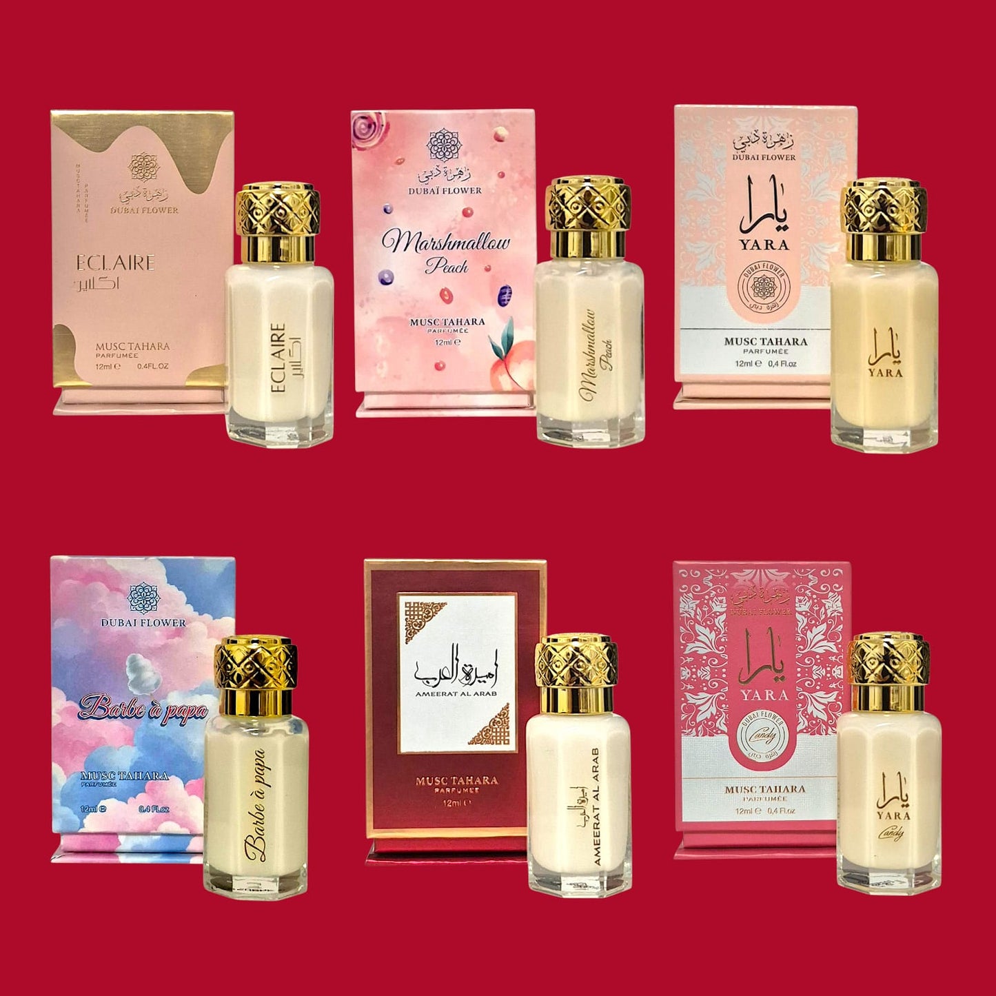 Dubai Flower Musc Tahara Ameerat Al Arab Yara und Candy, Eclaire, Marshmallow Peach