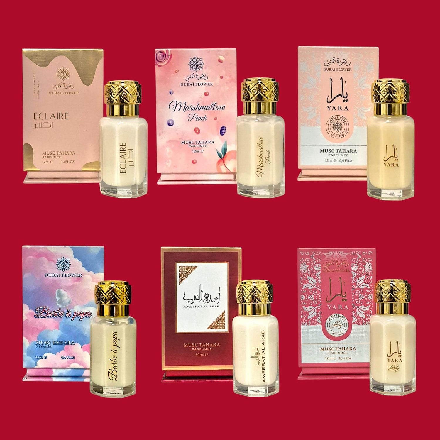 Dubai Flower Musc Tahara Ameerat Al Arab Yara und Candy, Eclaire, Marshmallow Peach