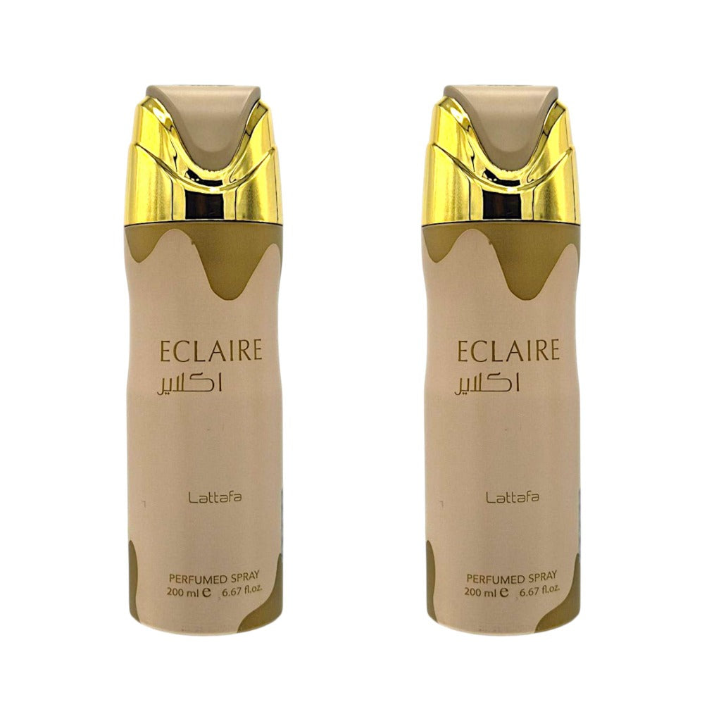 Lattafa Eclaire Deo Spray Deodorant 2x200ml – süß-gourmandiger Unisex-Bodyspray mit Karamell, Honig und Vanille