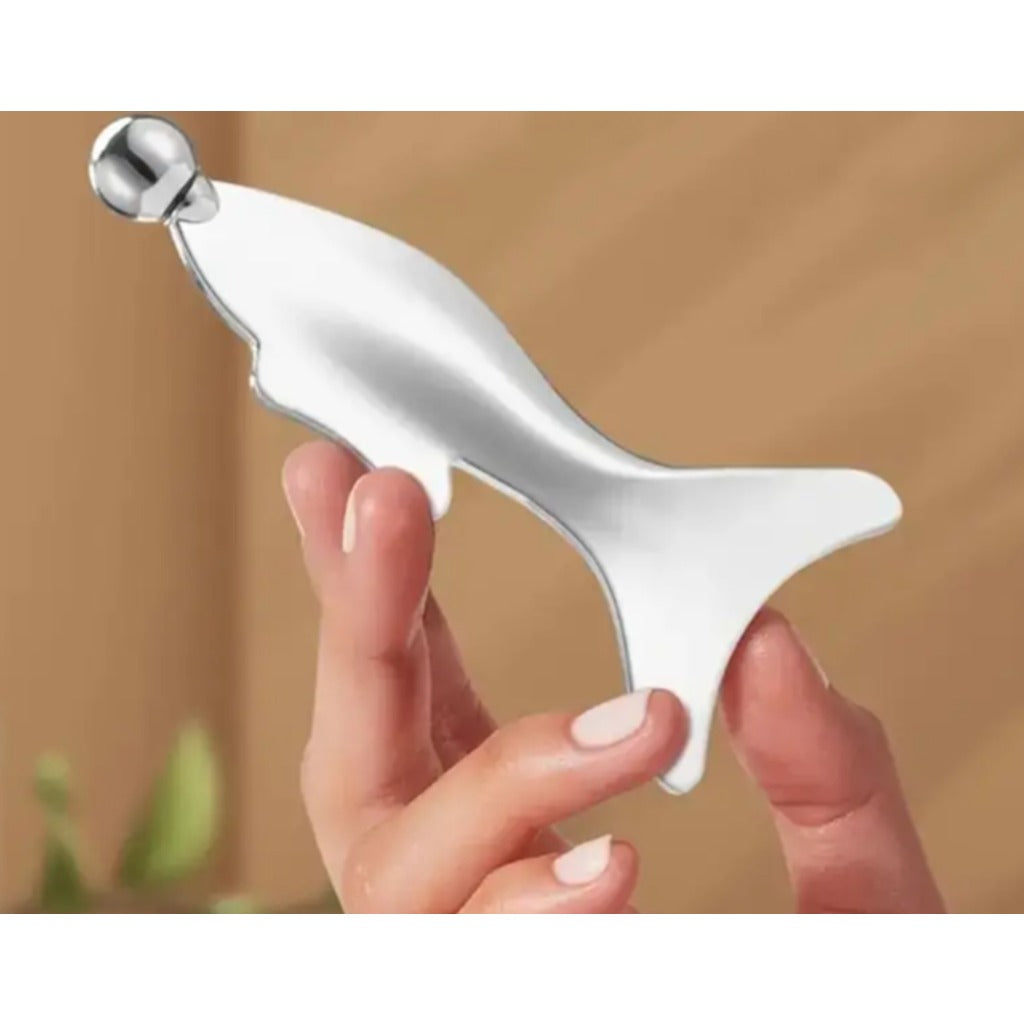 Edelstahl Gesichtsmassagegerät mit kühlender Massagekugel 13 cm – Gua-Sha-Tool für Gesicht und Körper – Bild 5