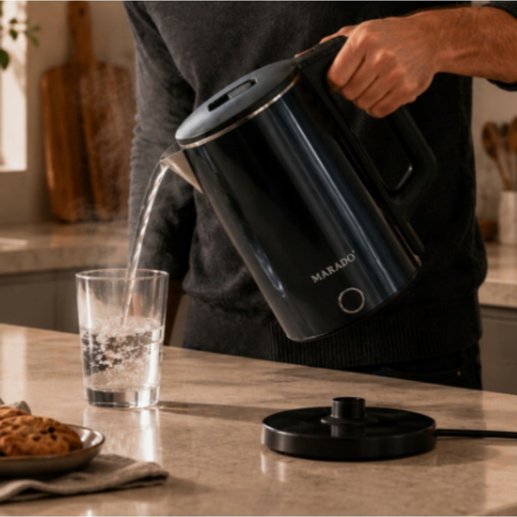 Edelstahl Wasserkocher 1,5 Liter 1500 W kabellos 360° Drehsockel marineblau Elektrowasserkocher – Bild 5