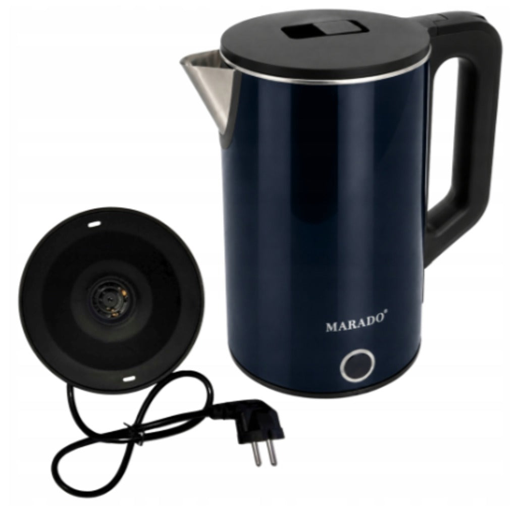 Edelstahl Wasserkocher 1,5 Liter 1500 W kabellos 360° Drehsockel marineblau Elektrowasserkocher – Bild 6