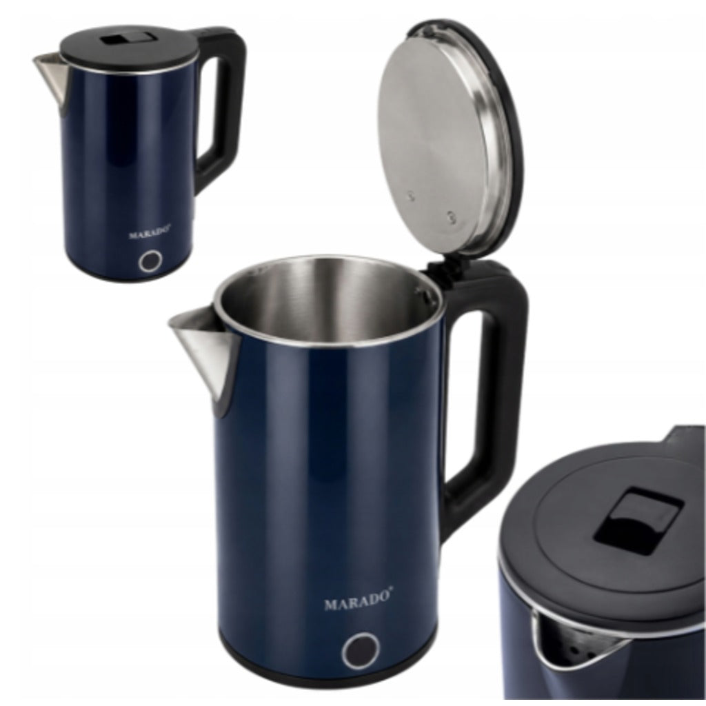 Edelstahl Wasserkocher 1,5 Liter 1500 W kabellos 360° Drehsockel marineblau Elektrowasserkocher – Bild 7