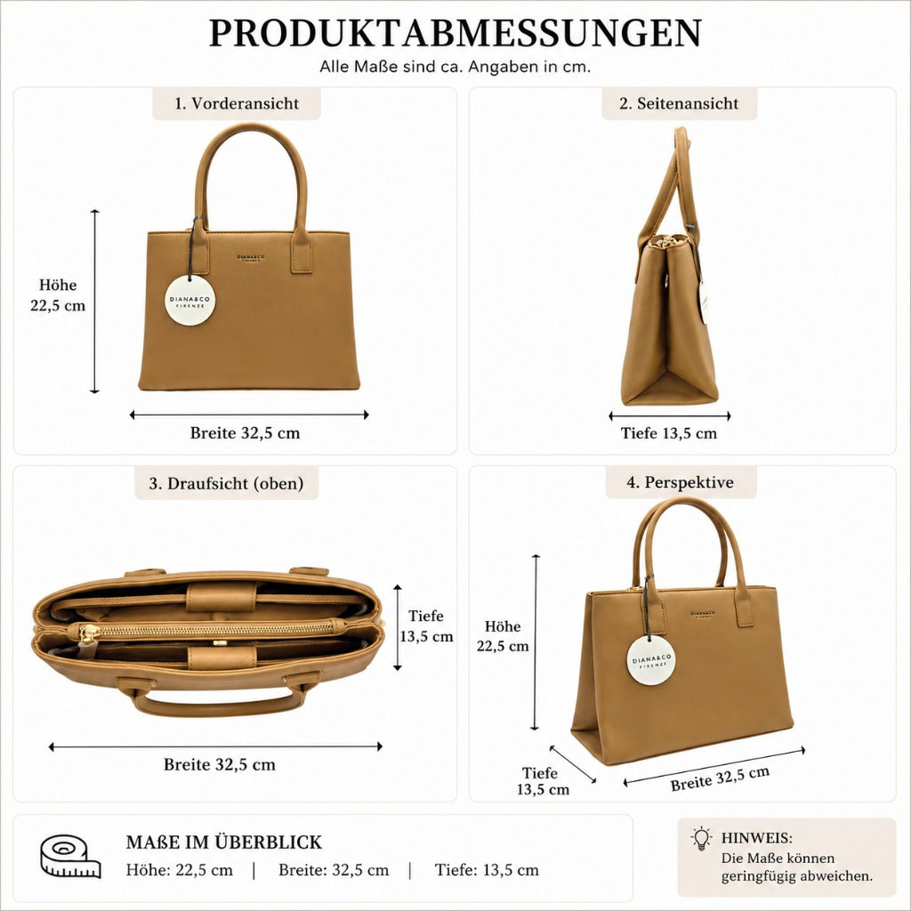 Diana & Co Firenze elegante Damen Schultertasche mit Doppelgriff ca. 32,5 x 22,5 x 13,5 cm für Alltag und Büro – Bild 6
