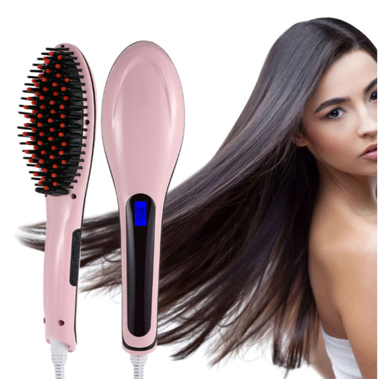 Elektrische Haarglättungsbürste mit LCD Display und Ionen in Rosa – 2-in-1 Glätteisen und Kammbürste für alle Haartypen – Bild 4
