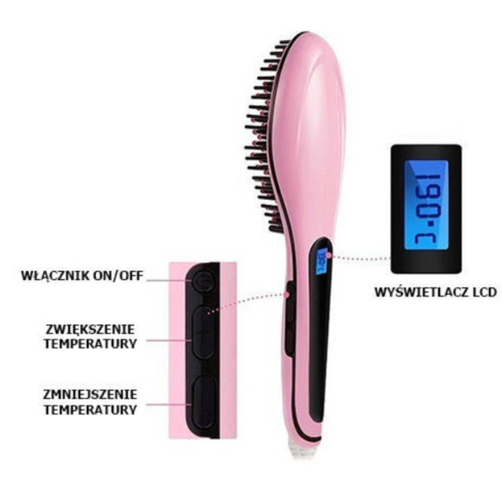 Elektrische Haarglättungsbürste mit LCD Display und Ionen in Rosa – 2-in-1 Glätteisen und Kammbürste für alle Haartypen – Bild 7