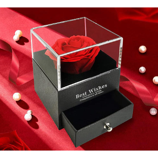 Ewige Rose in Geschenkbox mit Schmuck Halsketten Schublade