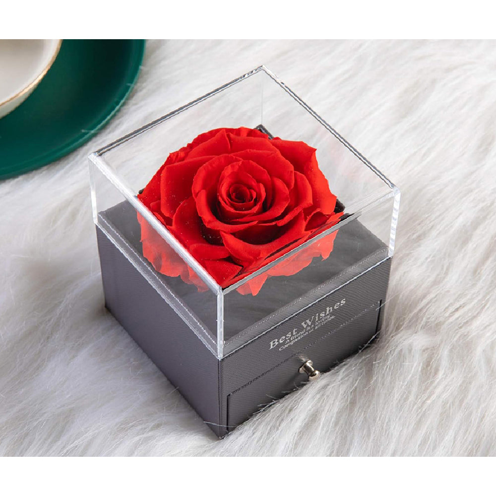 Ewige Rose in Geschenkbox mit Schmuck Halsketten Schublade