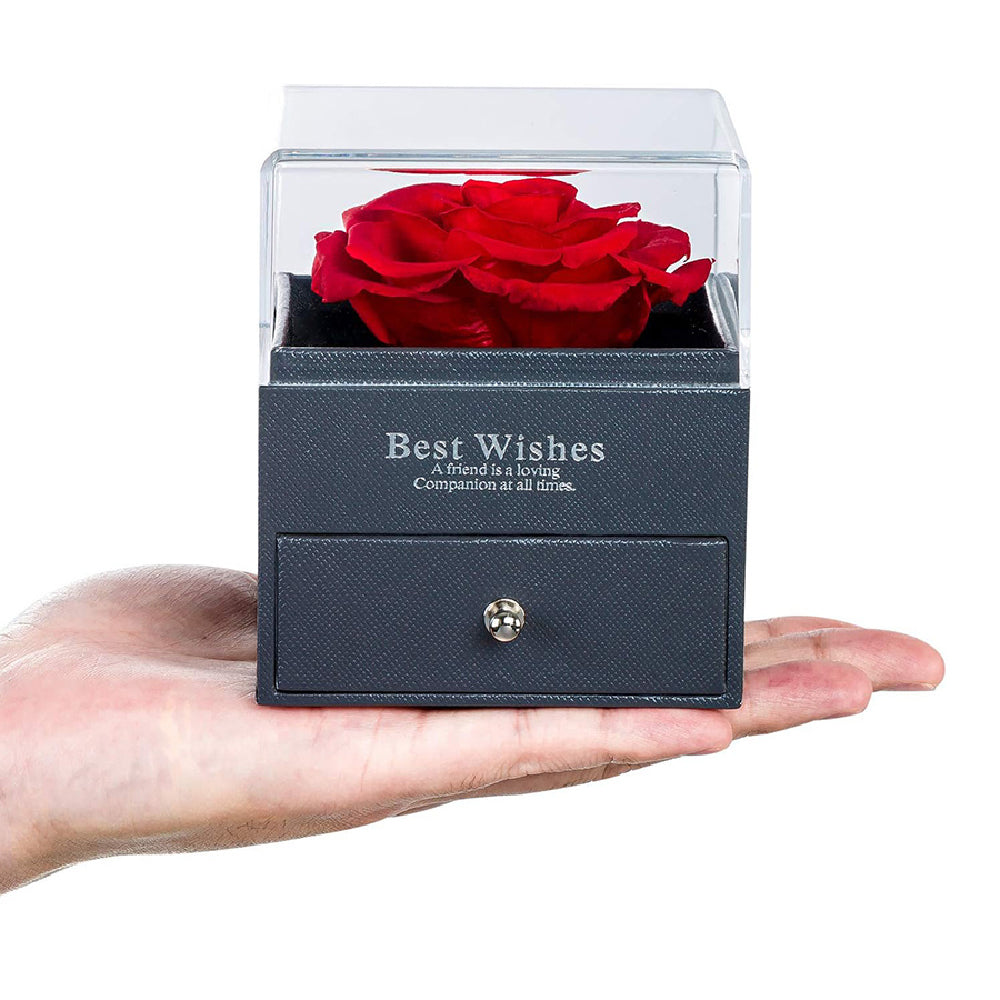 Ewige Rose in Geschenkbox mit Schmuck Halsketten Schublade