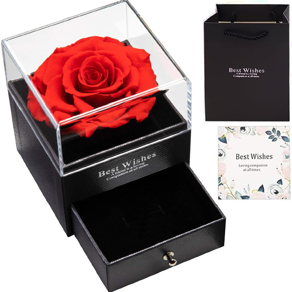 Ewige Rose in Geschenkbox mit Schmuck Halsketten Schublade