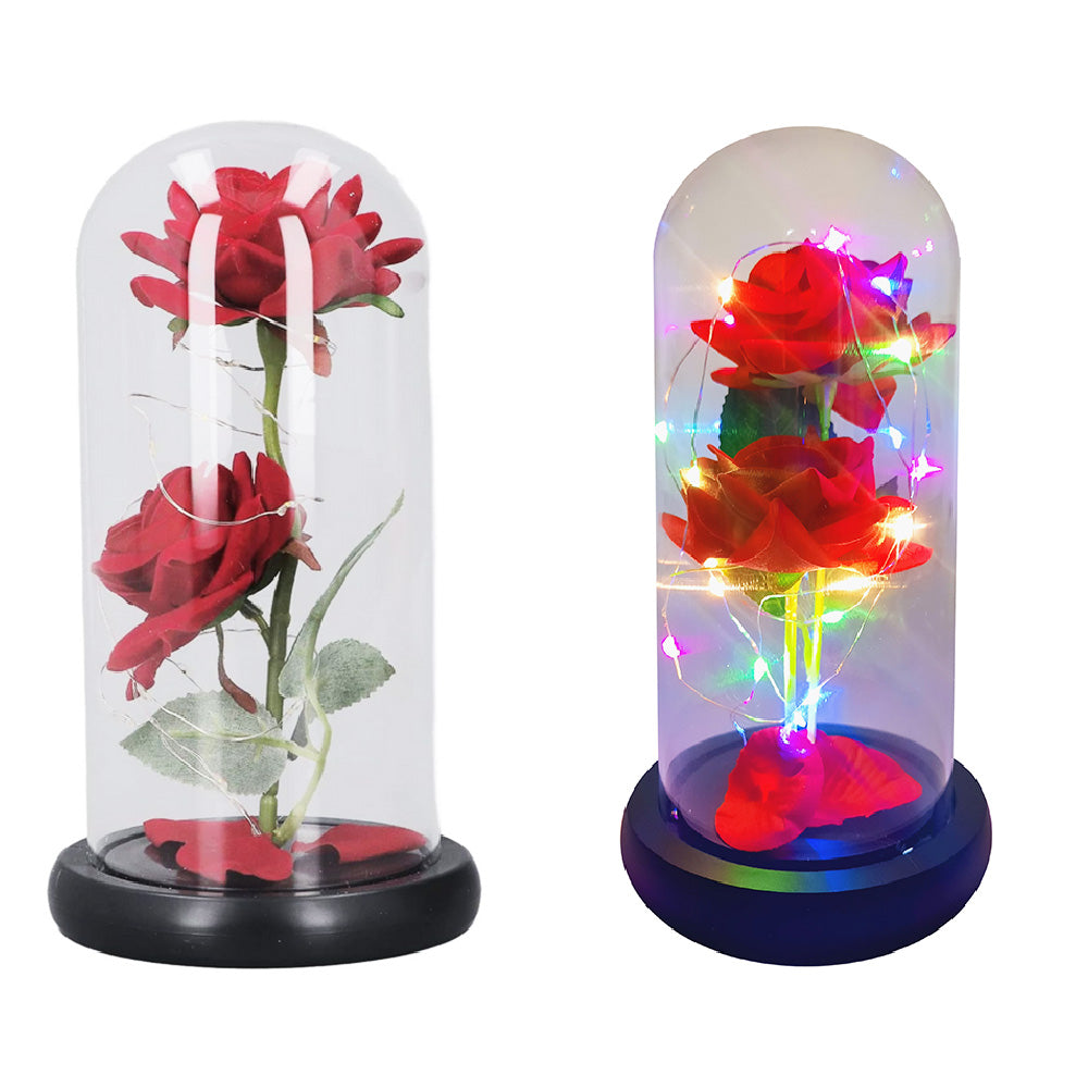 Ewige Rose 2er im Glas mit RGB licht Rose Geschenke für Frauen