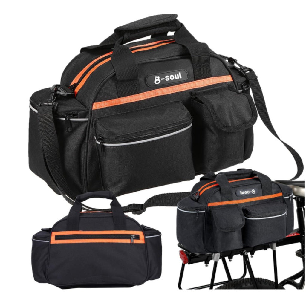 Fahrrad Gepäckträgertasche 15L schwarz – wasserdicht, 40x21,5x18 cm, mit Schulterriemen und Reflektor