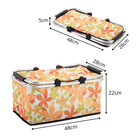 faltbarer Thermokorb 48x28x22 cm – isolierter Picknickkorb mit Blumenmuster und Aluminiumrahmen