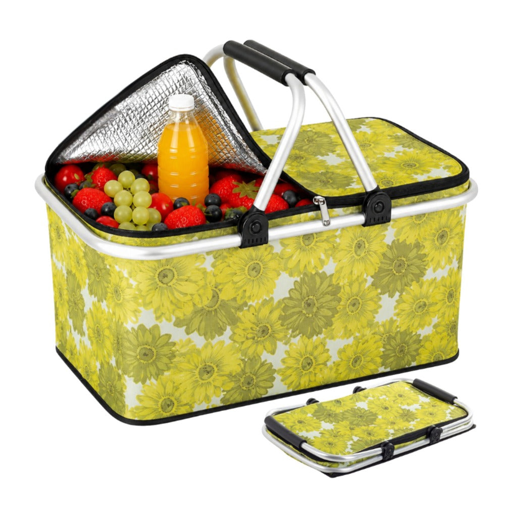faltbarer Thermokorb 48x28x22 cm – isolierter Picknickkorb mit Blumenmuster und Aluminiumrahmen – Bild 2