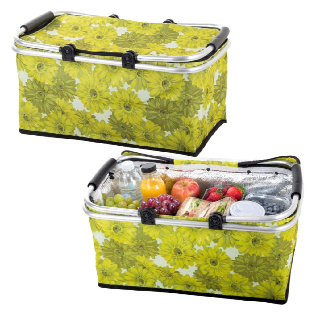 faltbarer Thermokorb 48x28x22 cm – isolierter Picknickkorb mit Blumenmuster und Aluminiumrahmen – Bild 4
