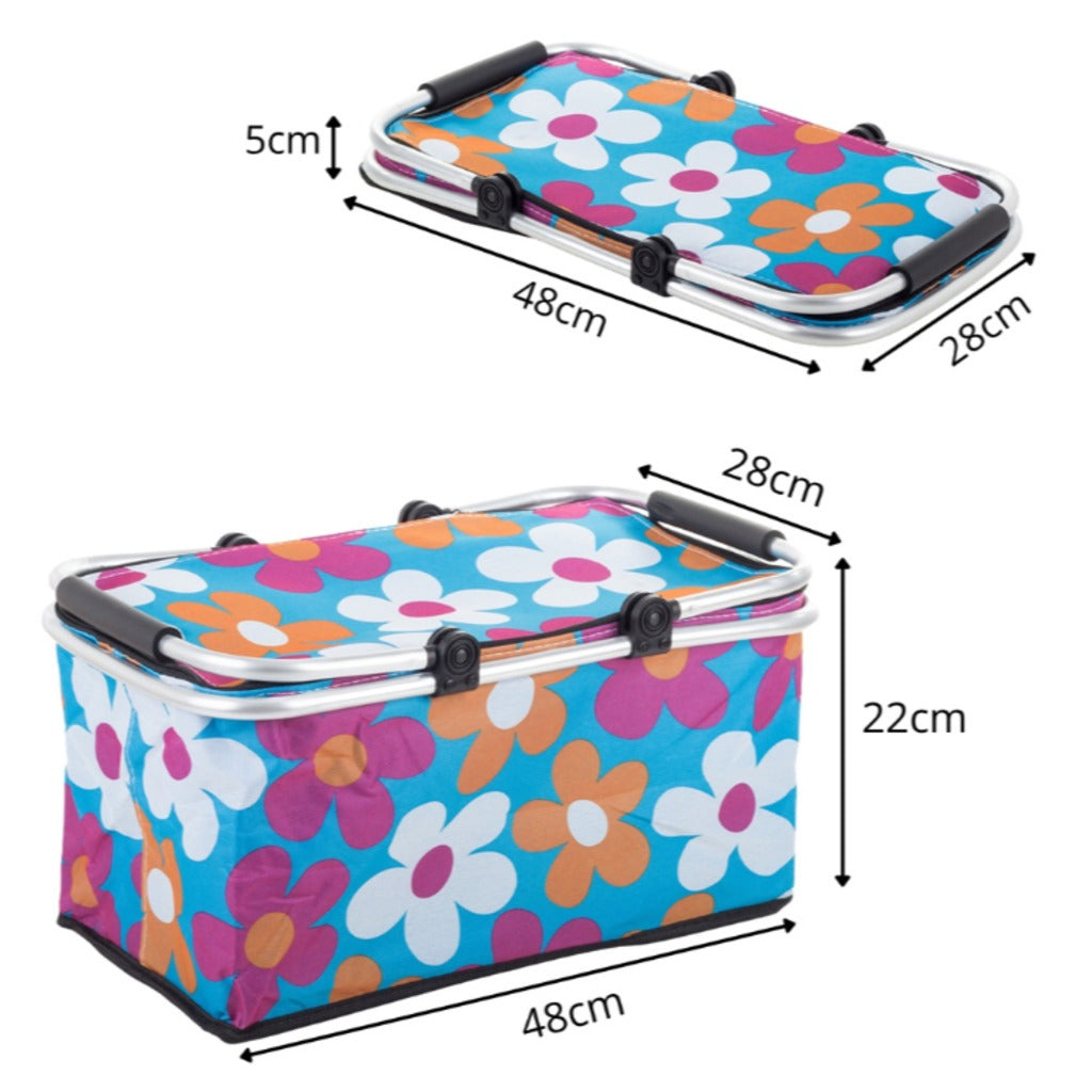faltbarer Thermokorb 48x28x22 cm – isolierter Picknickkorb mit Blumenmuster und Aluminiumrahmen – Bild 5