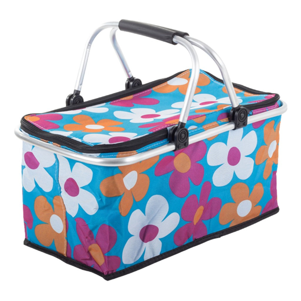 faltbarer Thermokorb 48x28x22 cm – isolierter Picknickkorb mit Blumenmuster und Aluminiumrahmen – Bild 6