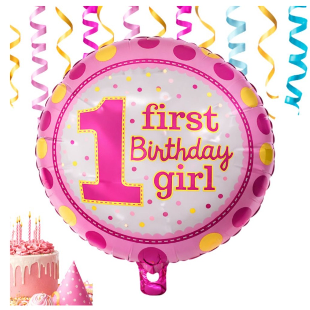 Folienballon 1. Geburtstag First Birthday 18 Zoll – Partydeko für Mädchen und Jungen – Bild 2