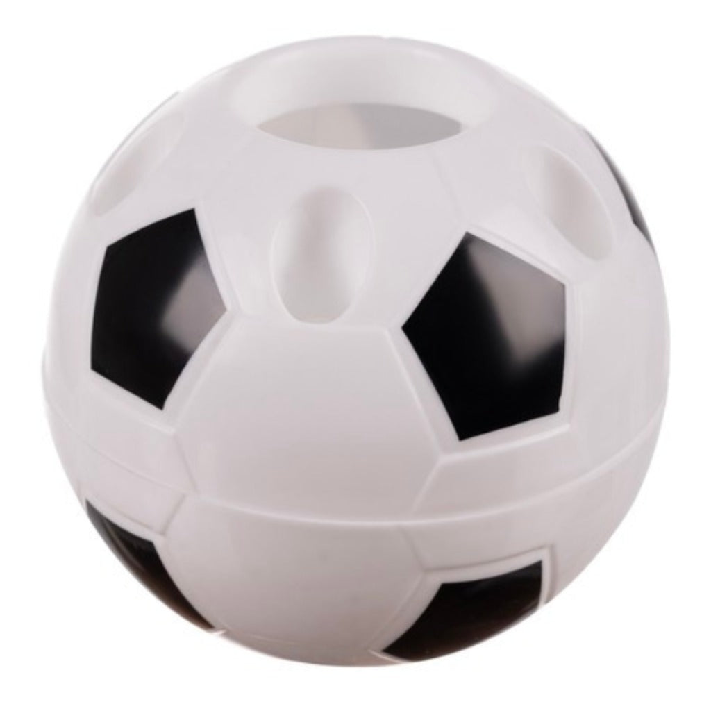Maaleo Fußball Stiftehalter Schreibtisch-Organizer mit Schreibwaren-Set für Kinder, weiß-schwarz, Ø 11 cm – Bild 2