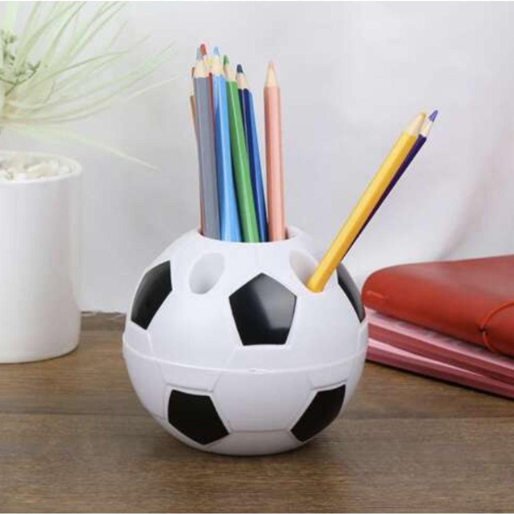 Maaleo Fußball Stiftehalter Schreibtisch-Organizer mit Schreibwaren-Set für Kinder, weiß-schwarz, Ø 11 cm – Bild 9