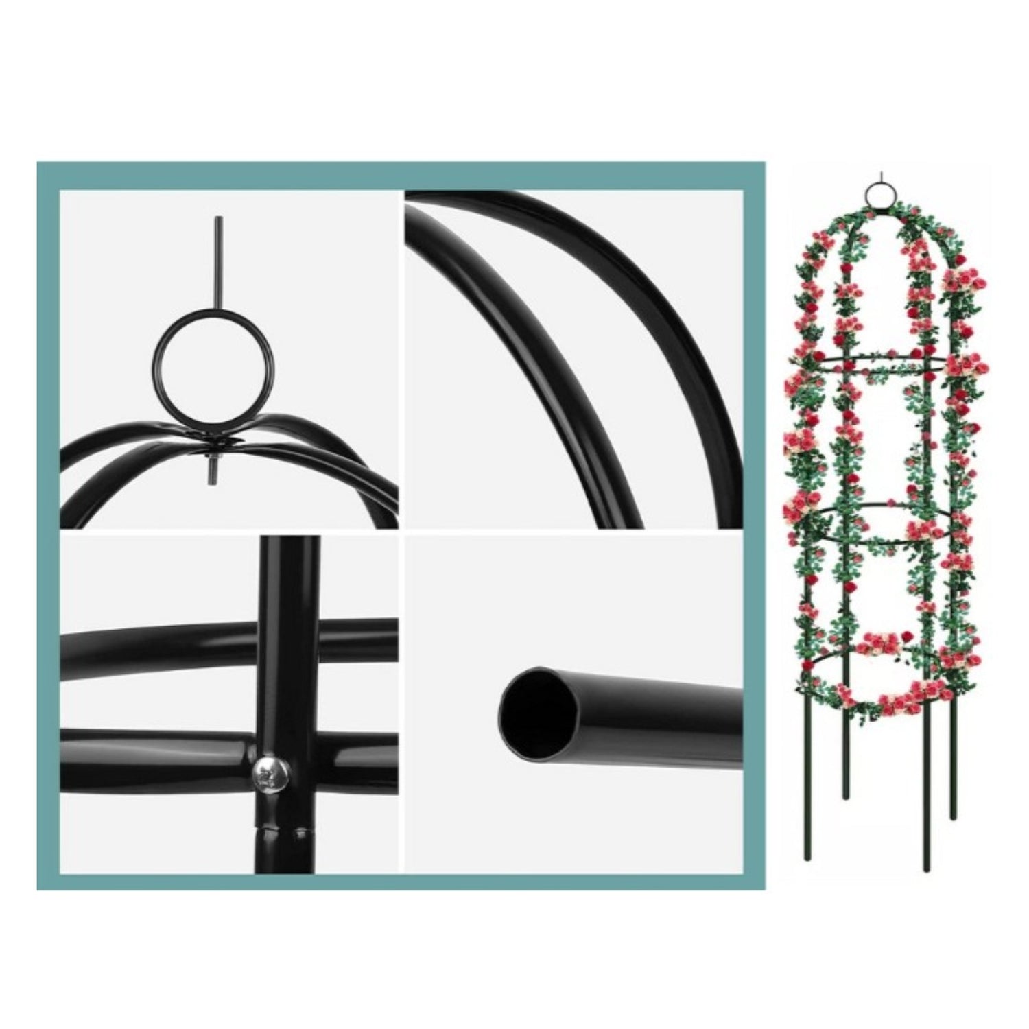 Gartenpergola 190 cm Metall Rankhilfe für Rosen, Kletterpflanzen & Blumen