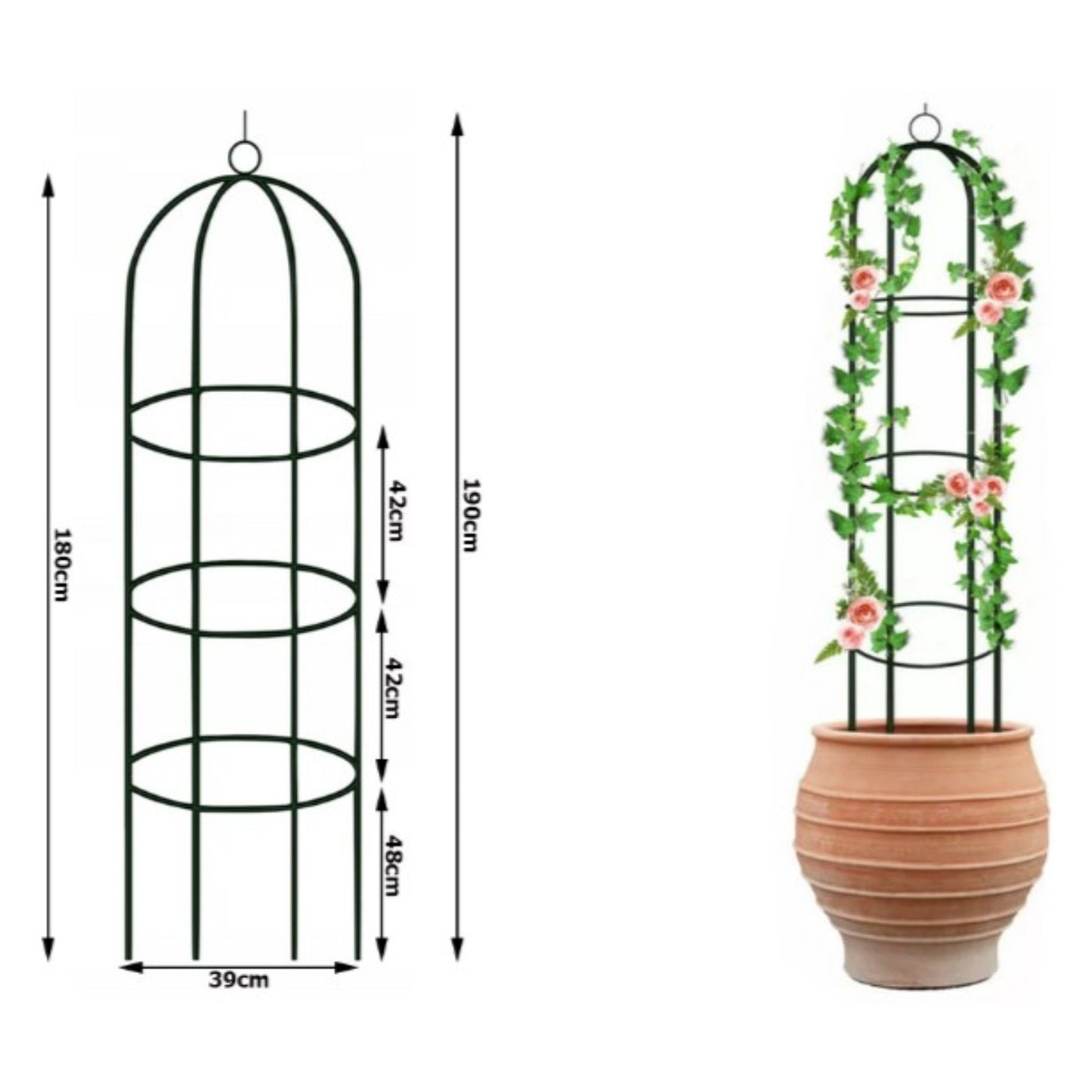 Gartenpergola 190 cm Metall Rankhilfe für Rosen, Kletterpflanzen & Blumen