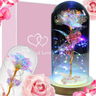 Ewige Rose im Glas mit LED-Licht  Romantisches Geschenk für Sie, Deko mit Holzsockel