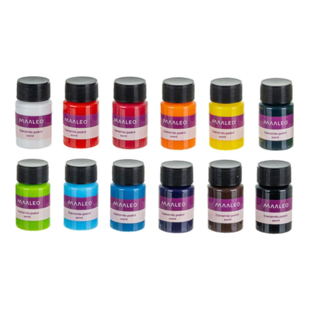 Maaleo Glas- und Keramikfarben-Set 12 x 20 ml – ofenfeste Glasmalfarben für Porzellan, Tassen und Teller, 12 Farben wasserfes – Bild 3