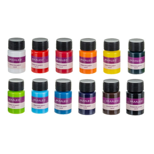 Maaleo Glas- und Keramikfarben-Set 12 x 20 ml – ofenfeste Glasmalfarben für Porzellan, Tassen und Teller, 12 Farben wasserfes – Bild 3