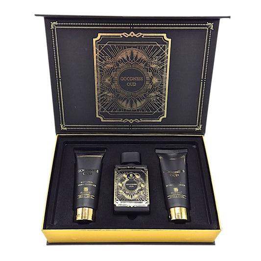 Riiffs Goodness Oud Parfum Set 100 ml Unisex – orientalischer Duft mit Oud, Safran und Moschus, Body Lotion und Shower Gel