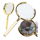 Handlupe 6-fach Vergrößerung goldfarben 22 cm – Leselupe mit Glaslinse und Metallrahmen für Senioren und Hobby