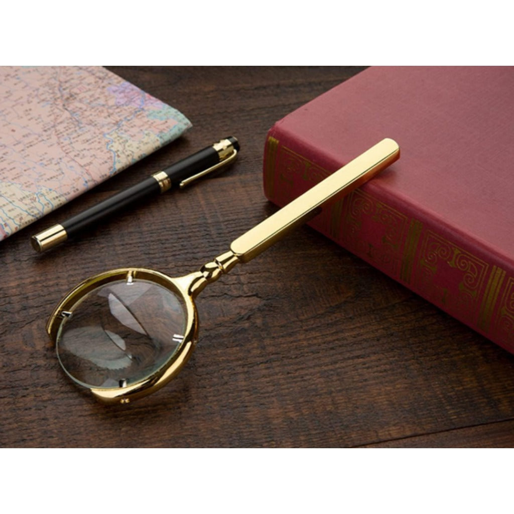 Handlupe 6-fach Vergrößerung goldfarben 22 cm – Leselupe mit Glaslinse und Metallrahmen für Senioren und Hobby – Bild 4