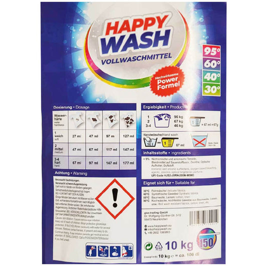 Happy Wash Vollwaschmittel 150 Wäschen 10kg