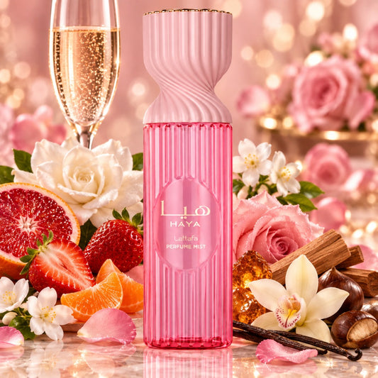 Lattafa Haya Perfume Mist 250 ml – fruchtig-blumiger Damenduft mit Champagner, Rose, Gardenie und Amber – Bild 2