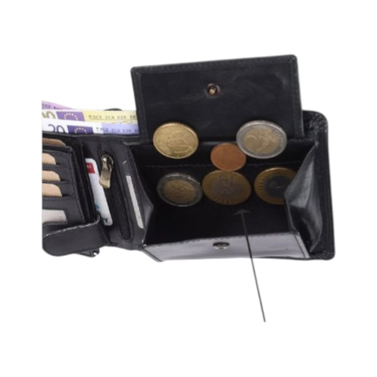 Leder Geldbörse mit Doppelnaht & RFID Totenkopf Design 12 x 9,5 cm Querformat