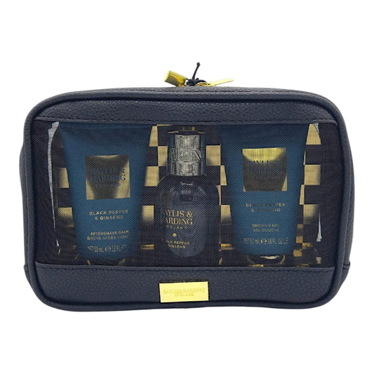 Baylis & Harding Herren-Pflegeset mit Kulturtasche – Duschgel, Shampoo & Aftershave-Balsam, Schwarzer Pfeffer & Ginseng