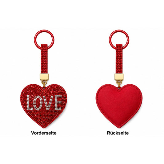Strass Herz Schlüsselanhänger LOVE Rot – Glitzer Taschenanhänger mit Schlüsselring
