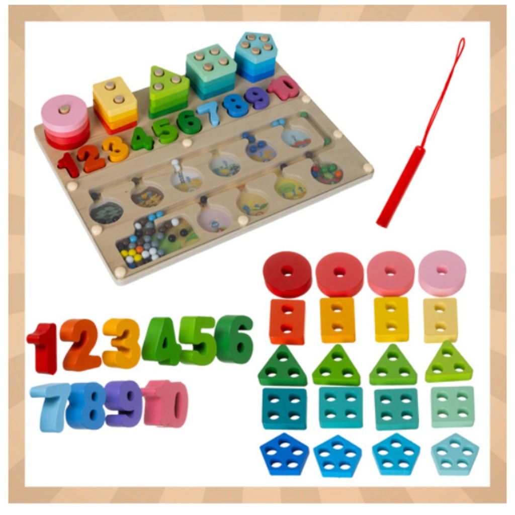 Kruzzel Holzsortierer Montessori 3-in-1 Aktivitätstafel 30 cm – Lernspielzeug mit Magnetlabyrinth für Kinder ab 3 Jahren – Bild 3
