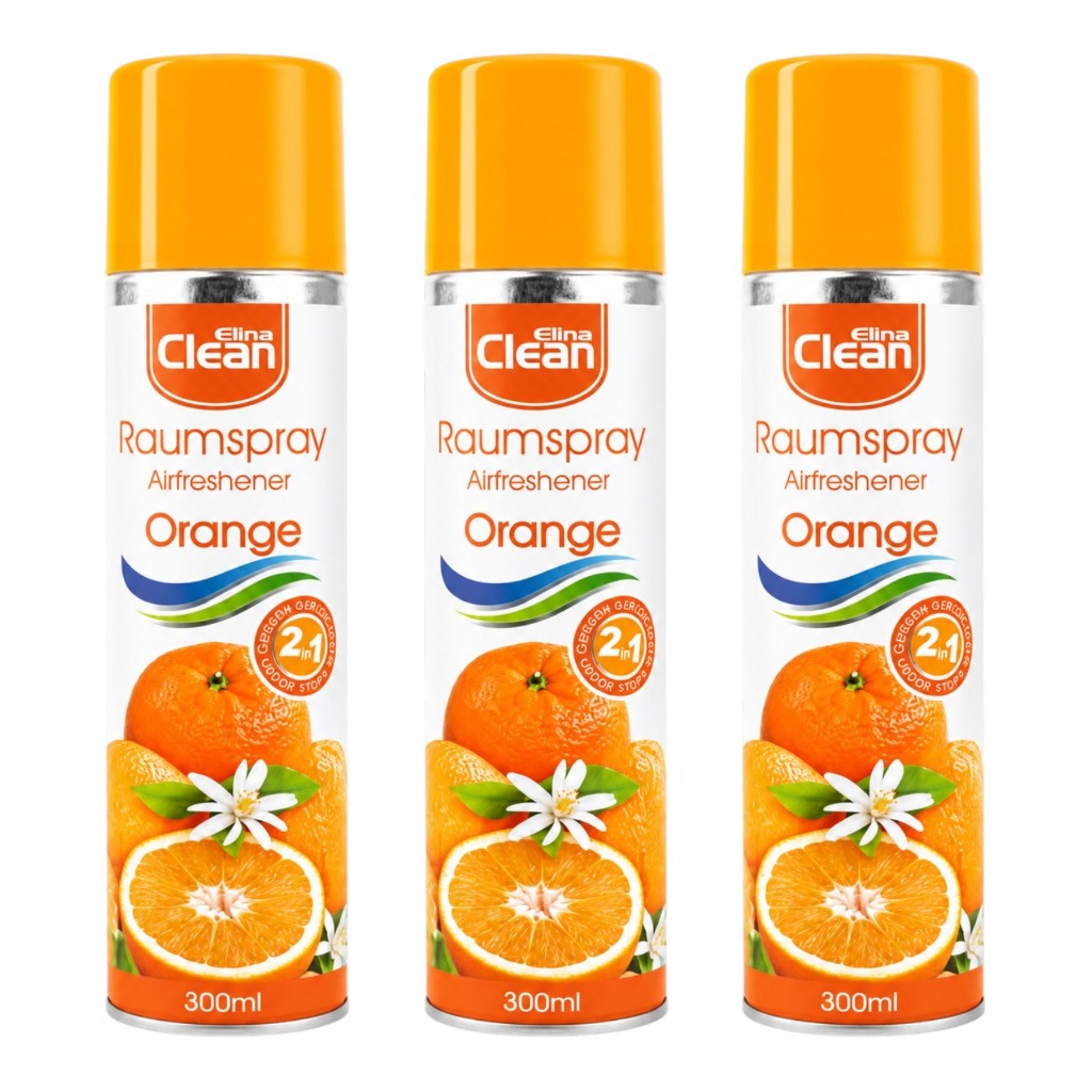 Jean Products Elina Clean Raumspray Orange Airfreshener 3x300ml – frischer Zitrusduft als Lufterfrischer