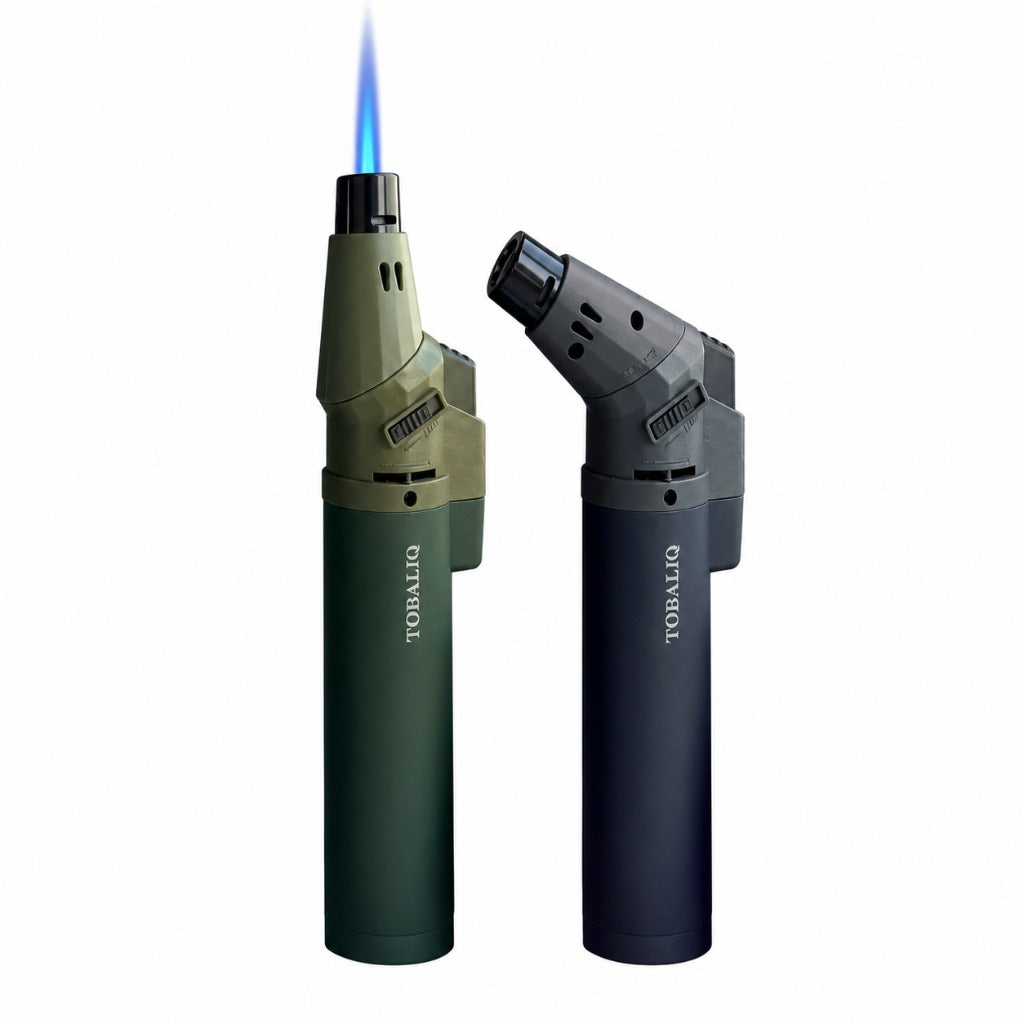 TOBALIQ JET-Flame-Brenner MILITARY X2S 13 cm 2er Pack – Sturmfeuerzeug Navy-Grün und Schwarz mit schwenkbarem Kopf