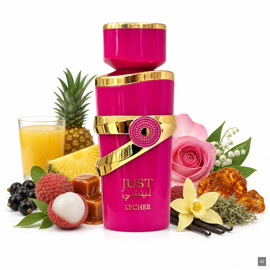Fragrance World Just Lychee Eau de Parfum 100 ml – fruchtiger Damenduft mit Lychee, Rose und Vanille – Duftnoten