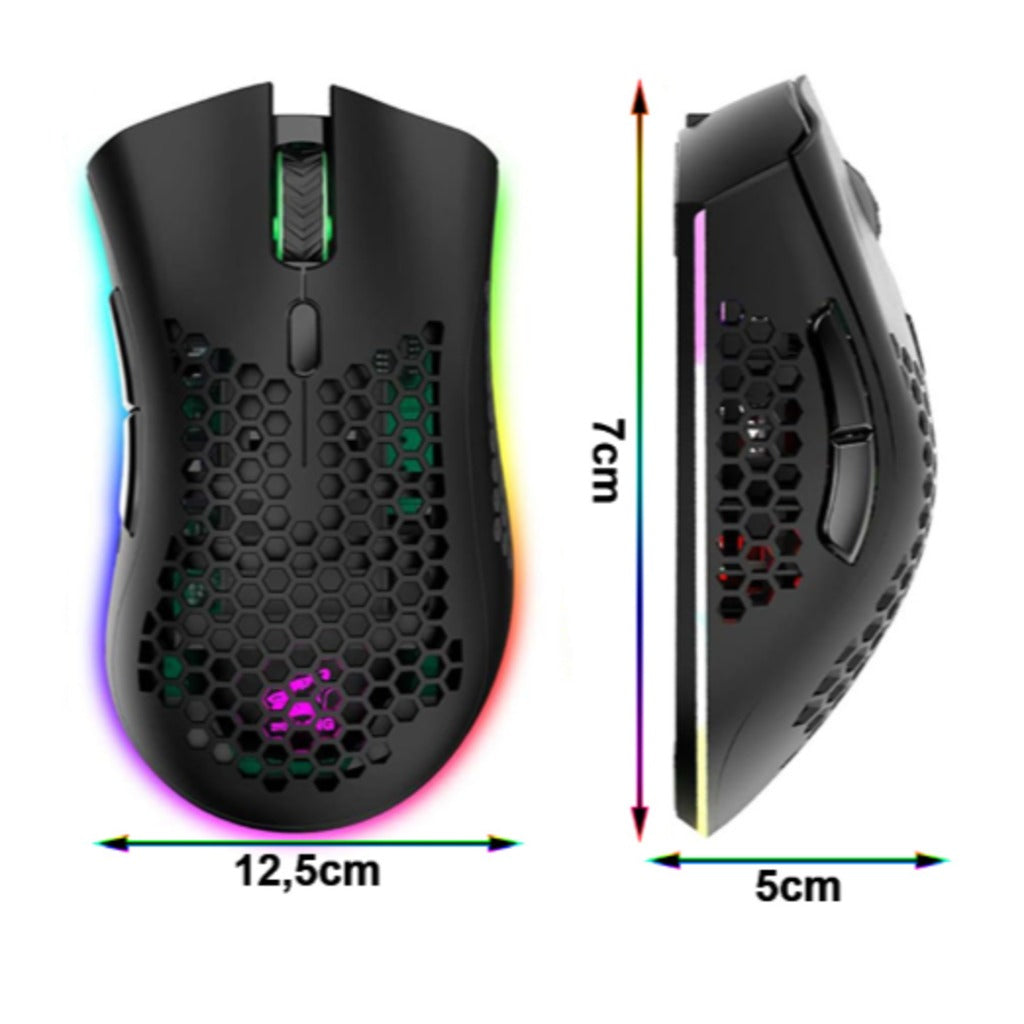 Kabellose RGB Gaming Maus 2.4 GHz schwarz – ergonomische Funkmaus für PC und Laptop mit RGB-Beleuchtung und perforiertem Desi – Bild 6