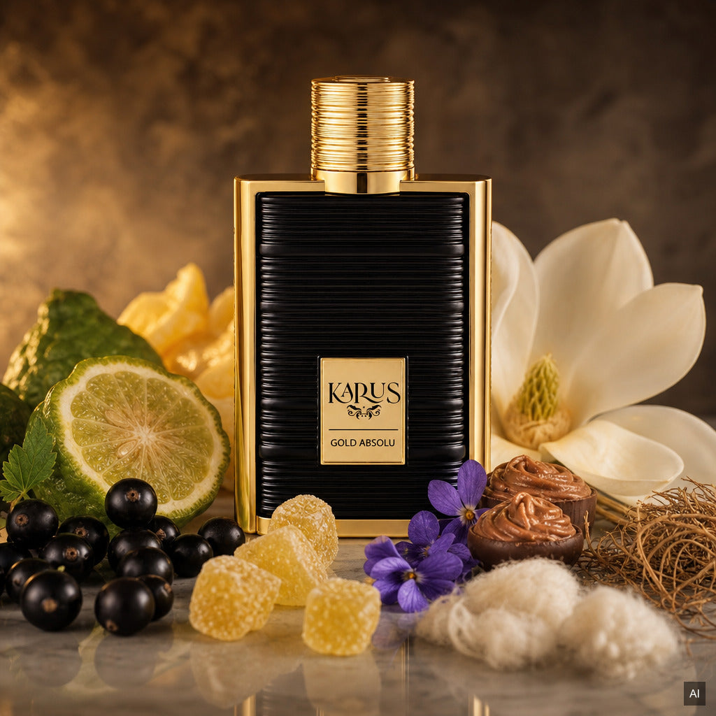 Khadlaj Karus Gold Absolu Eau de Parfum 100 ml – süß-blumiger Unisex-Duft mit Bergamotte, Praline und Moschus – Duftnoten