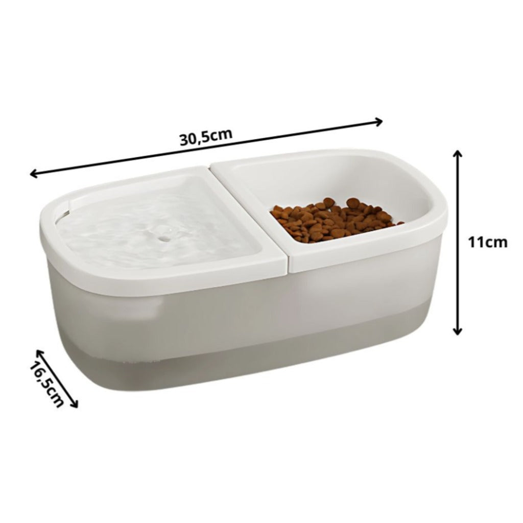 Katzenbrunnen 2-in-1 mit Futternapf 2,5 L – automatische USB-Tränke für Katzen und kleine Hunde, Weiß/Grau – Bild 2