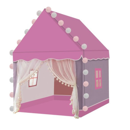 Kruzzel Kinderspielzelt Prinzessinnenhaus rosa faltbar 130x100x120 cm mit LED-Lichterkette für Mädchen Indoor Outdoor