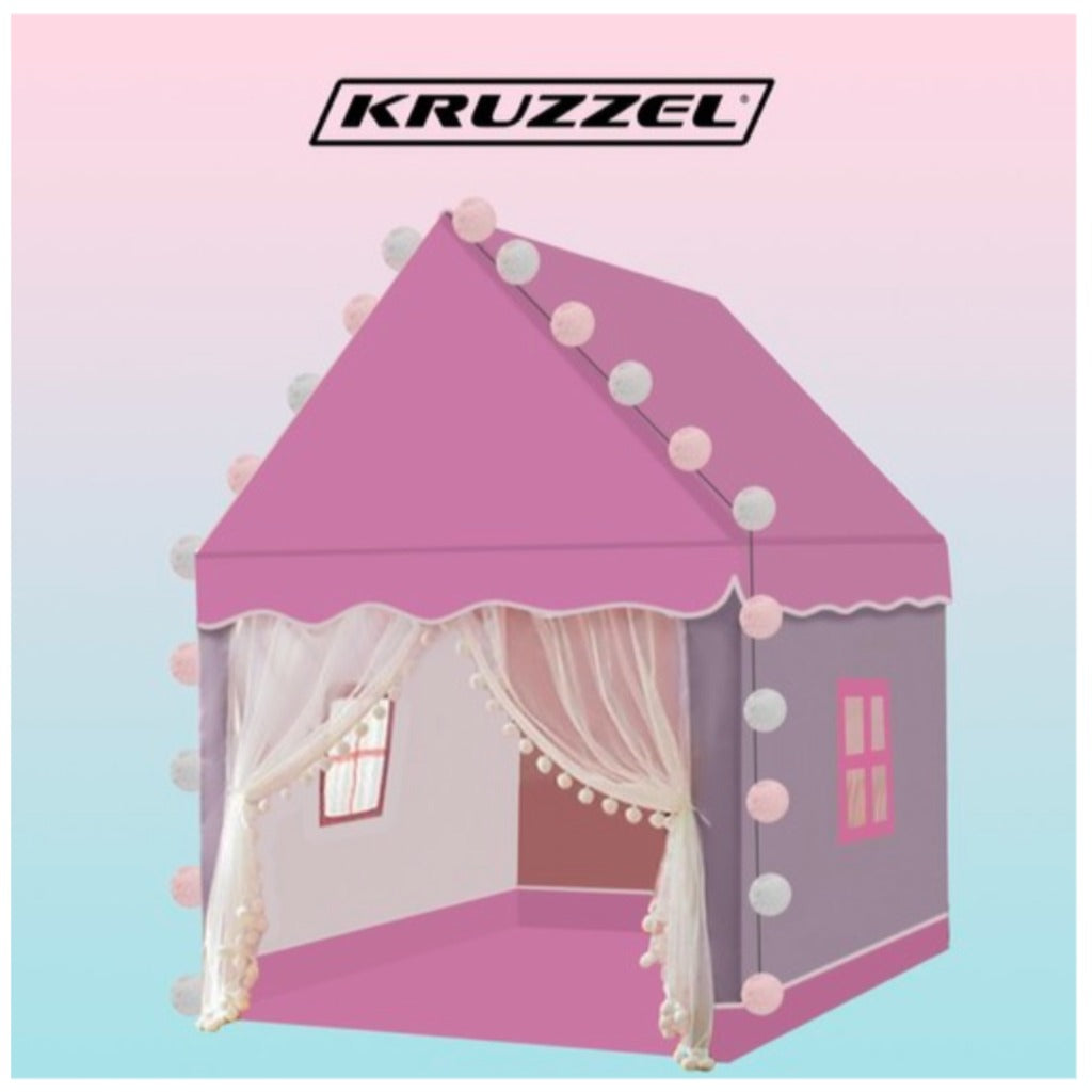Kruzzel Kinderspielzelt Prinzessinnenhaus rosa faltbar 130x100x120 cm mit LED-Lichterkette für Mädchen Indoor Outdoor – Bild 2