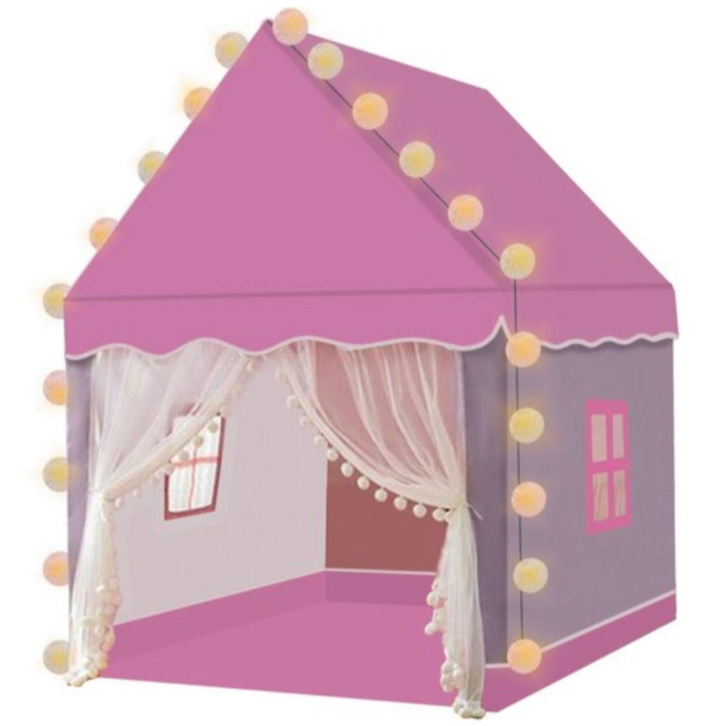Kruzzel Kinderspielzelt Prinzessinnenhaus rosa faltbar 130x100x120 cm mit LED-Lichterkette für Mädchen Indoor Outdoor – Bild 5