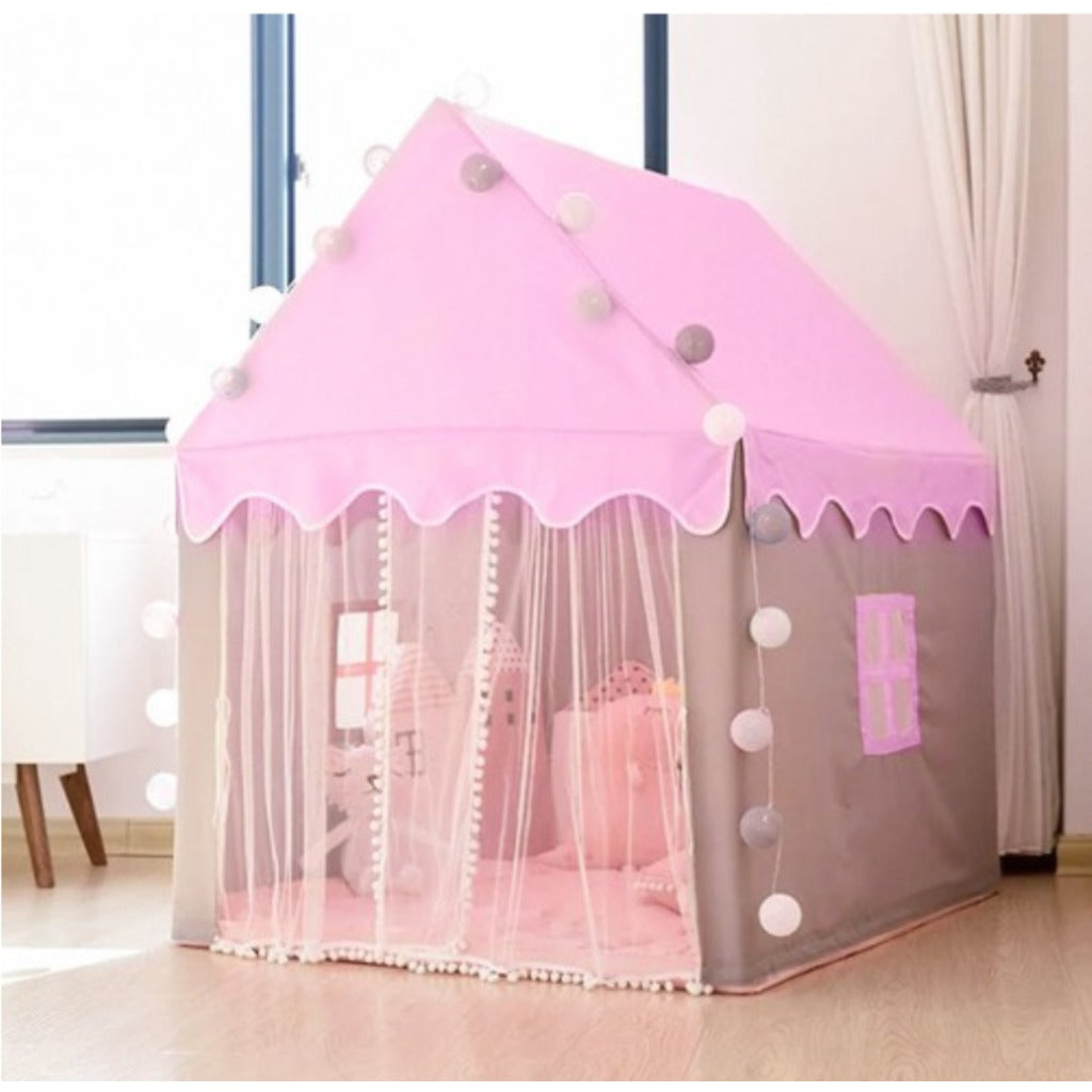 Kruzzel Kinderspielzelt Prinzessinnenhaus rosa faltbar 130x100x120 cm mit LED-Lichterkette für Mädchen Indoor Outdoor – Bild 7