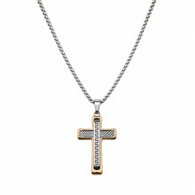 Kreuz Halskette Bicolor Edelstahl 52 cm – Herren Kette mit Kreuzanhänger Silber & Gold
